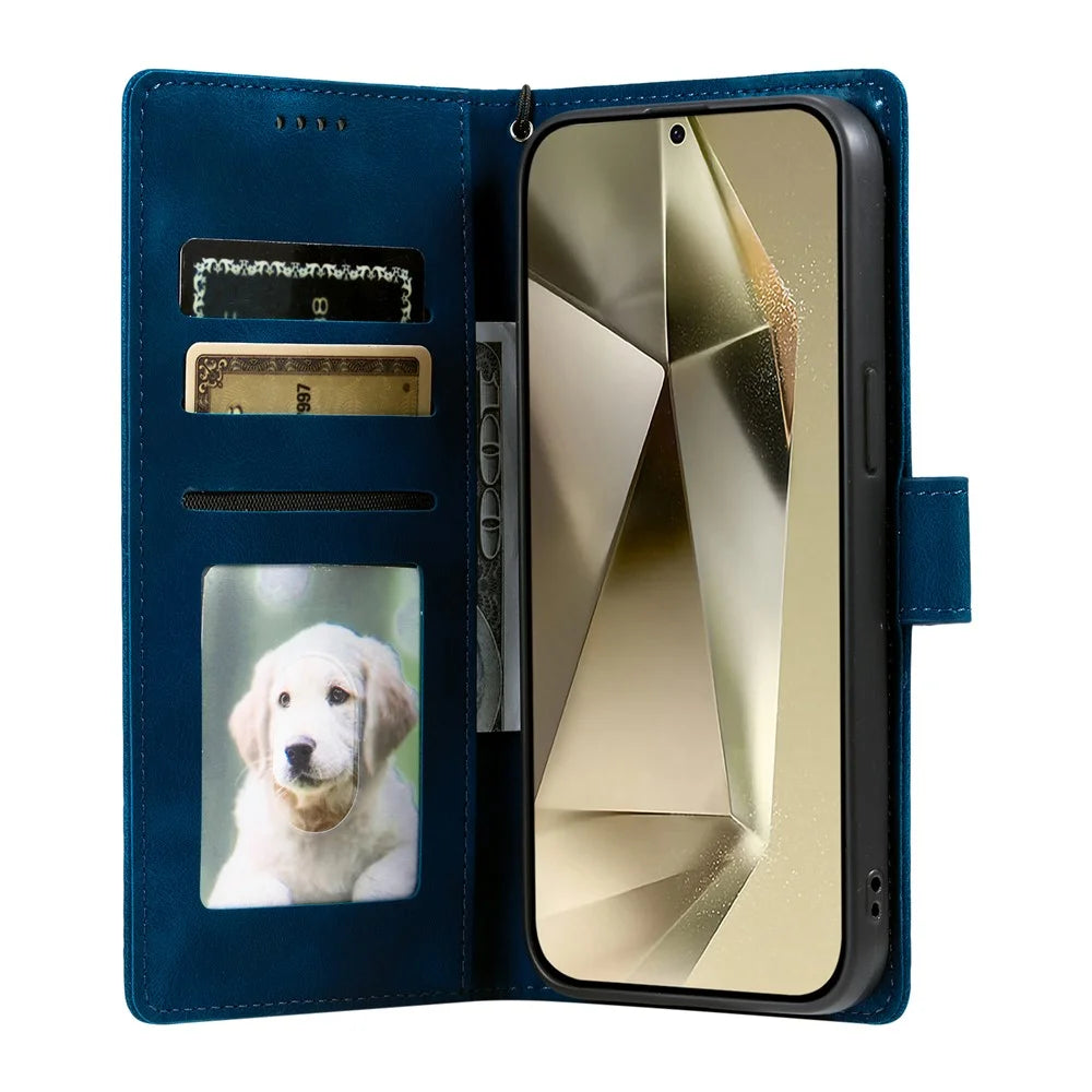 For Samsung Galaxy S26+ Case Imprinted Totem Skin Feel Wallet Leather Phone Cover with Hand Strap - Blue - 2