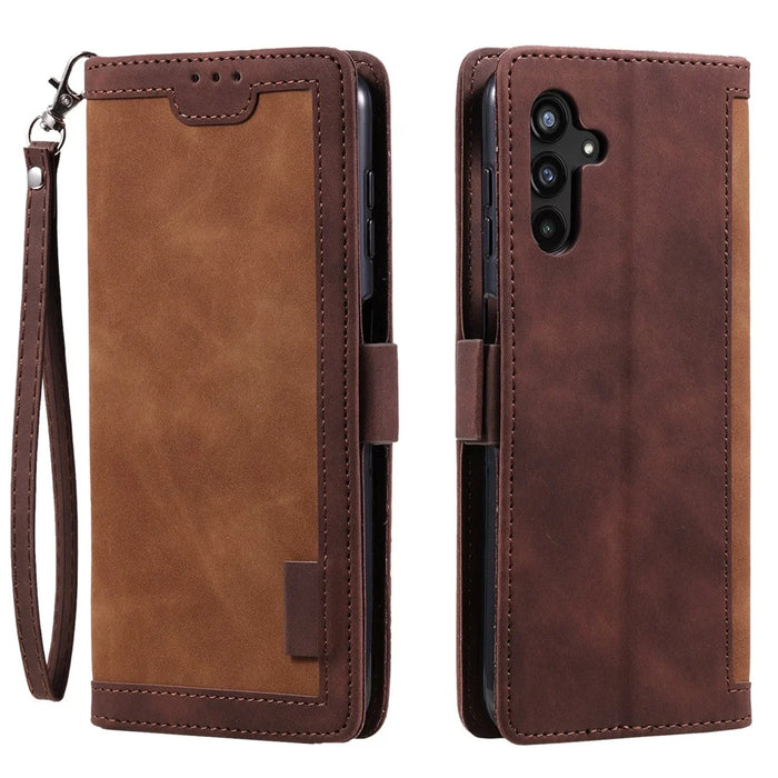 For Samsung Galaxy S26+ Case RFID Blocking Wallet Stand Leather Phone Cover with Wrist Strap - Brown - 1