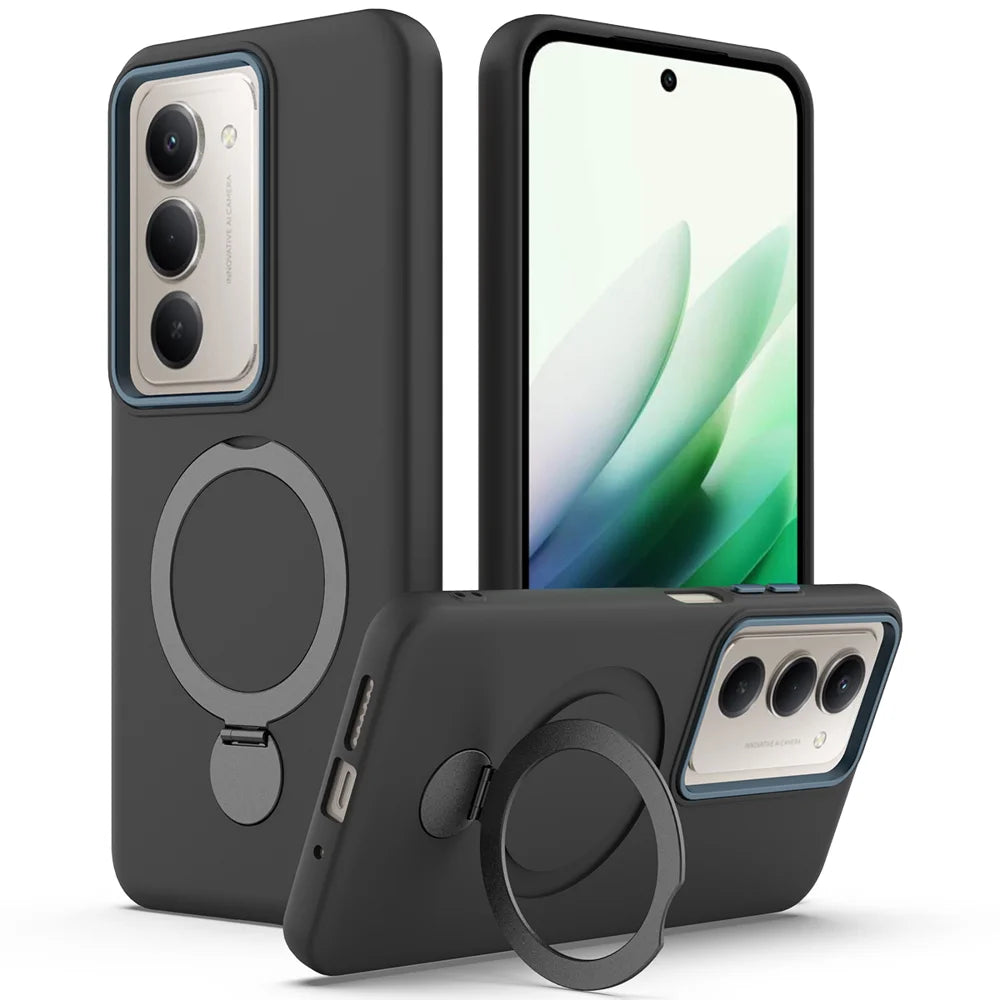 For Samsung Galaxy S24 FE Magnetic Case Rotating Ring Kickstand TPU + PC Back Cover - Black - 1