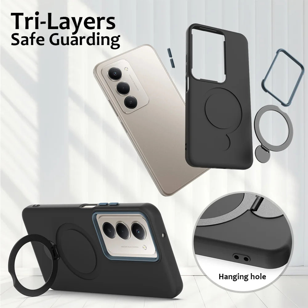 For Samsung Galaxy S24 FE Magnetic Case Rotating Ring Kickstand TPU + PC Back Cover - Black - 6