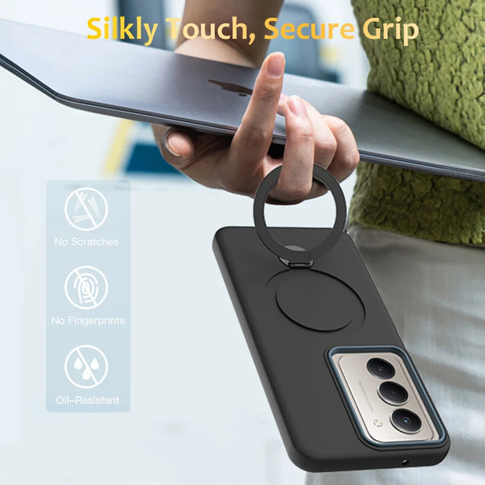 For Samsung Galaxy A36 5G Magnetic Case Rotating Ring Kickstand TPU + PC Back Cover - Black - 2