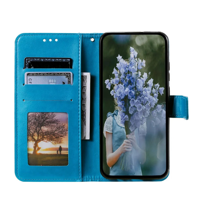 For Samsung Galaxy A37 5G Stand Case Imprinted Totem PU Leather Wallet Phone Cover with Wrist Strap - Blue - 2