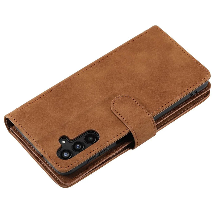 For Samsung Galaxy A37 5G Case 9 Card Slots Zipper Wallet PU Leather Phone Cover with Wrist Strap - Brown - 7