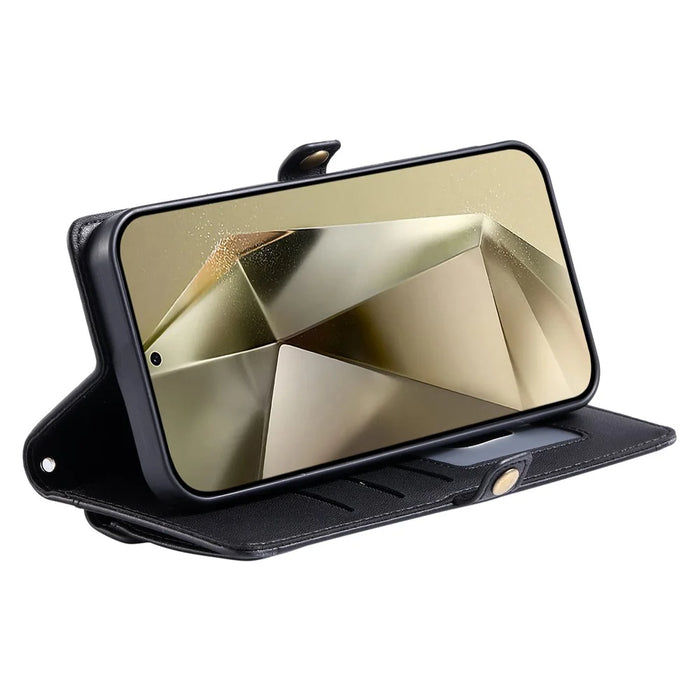 For Samsung Galaxy A37 5G Leather Case with Wrist Strap Wallet Stand Phone Cover - Black - 3
