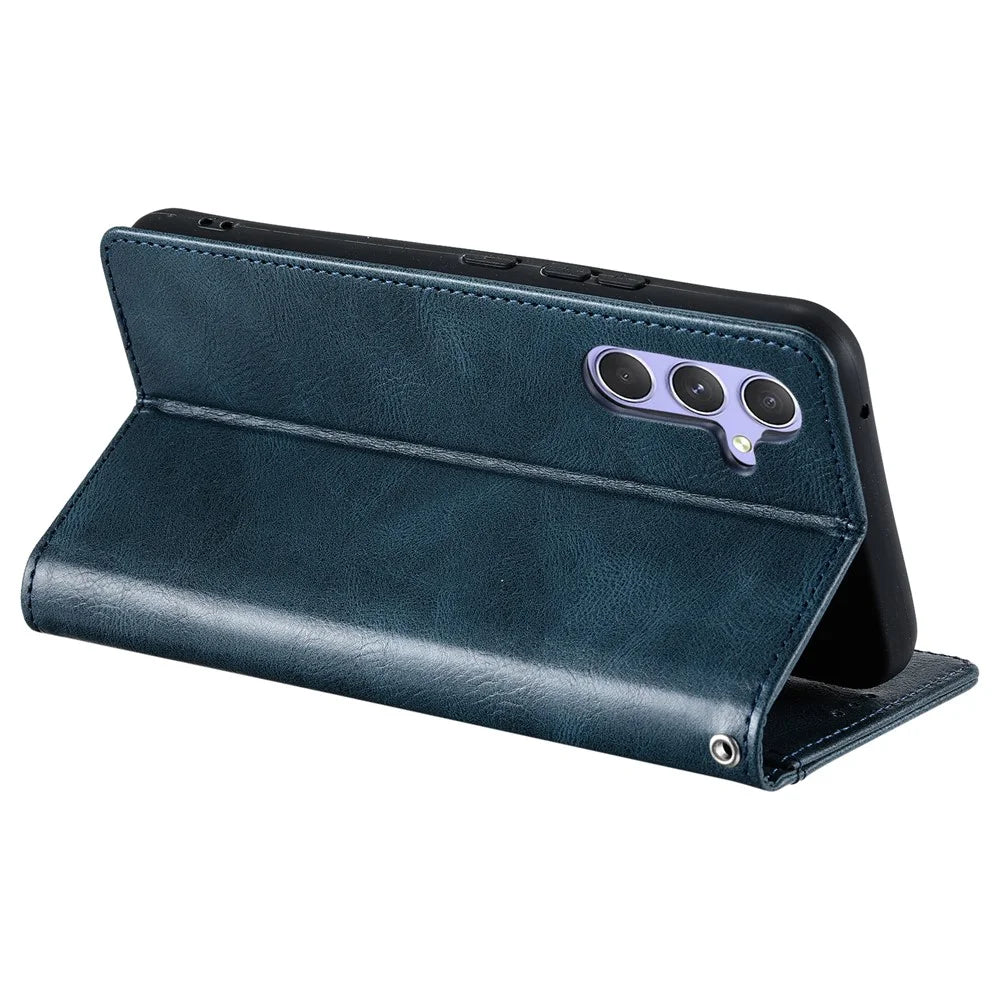 For Samsung Galaxy A37 5G Case 6 Card Slots PU Leather Anti-Fall Phone Cover with Wrist Strap - Blackish Green - 4