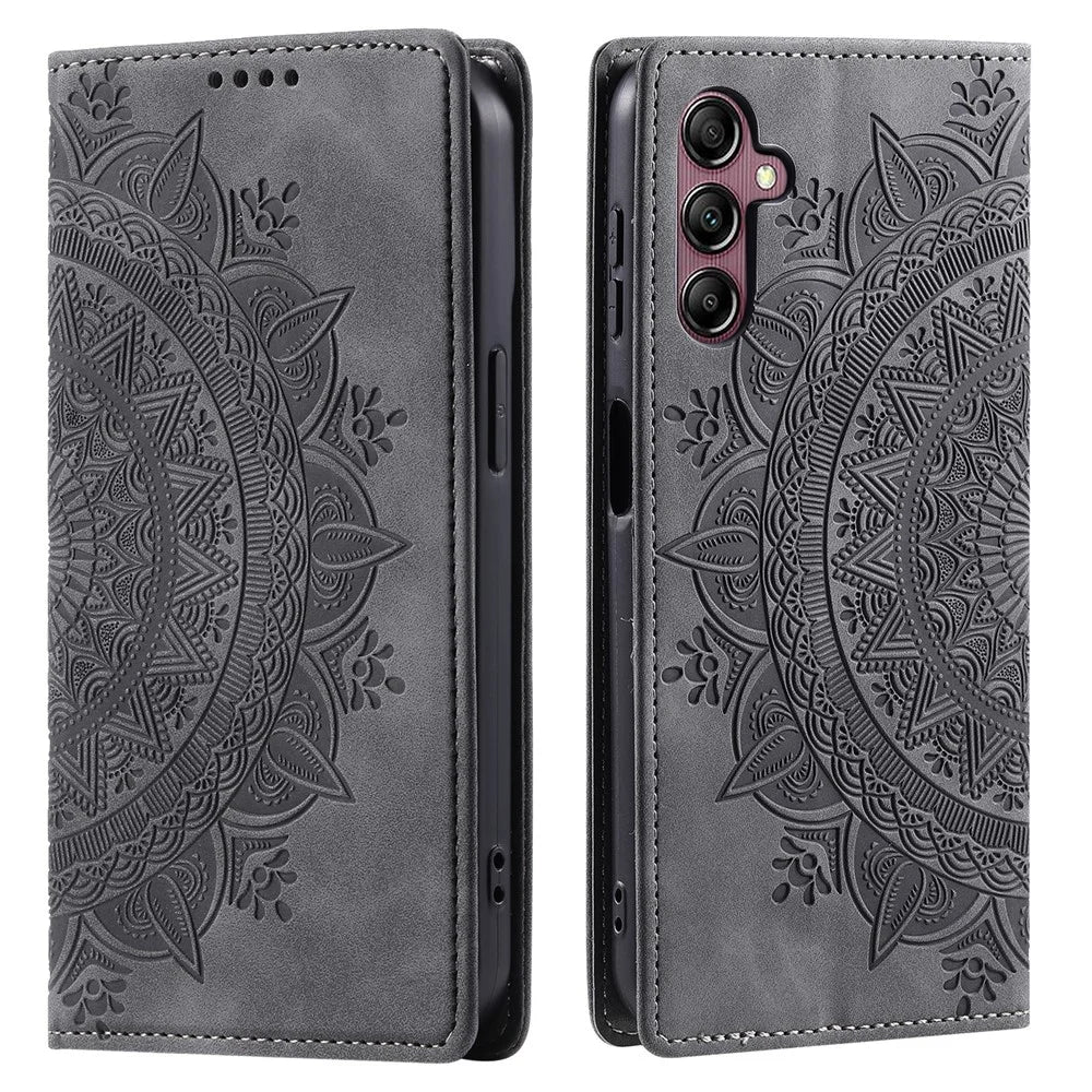 For Samsung Galaxy A37 5G Case Magnetic Closing Leather Phone Cover Pattern Imprinted - Grey - 1