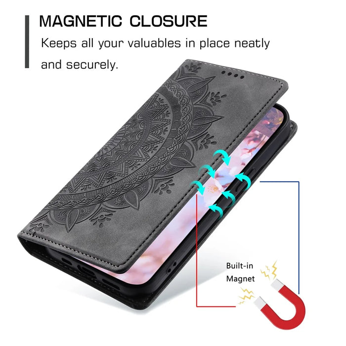 For Samsung Galaxy A37 5G Case Magnetic Closing Leather Phone Cover Pattern Imprinted - Grey - 6