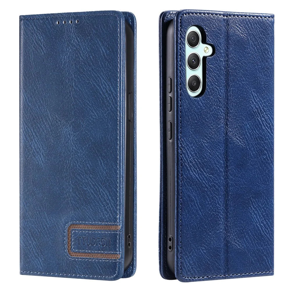 TTUDRCH Style 007 For Samsung Galaxy A37 5G Leather Case RFID Blocking Wallet Stand Phone Cover - Blue - 1