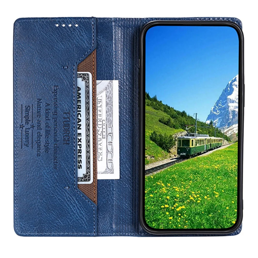 TTUDRCH Style 007 For Samsung Galaxy A37 5G Leather Case RFID Blocking Wallet Stand Phone Cover - Blue - 3