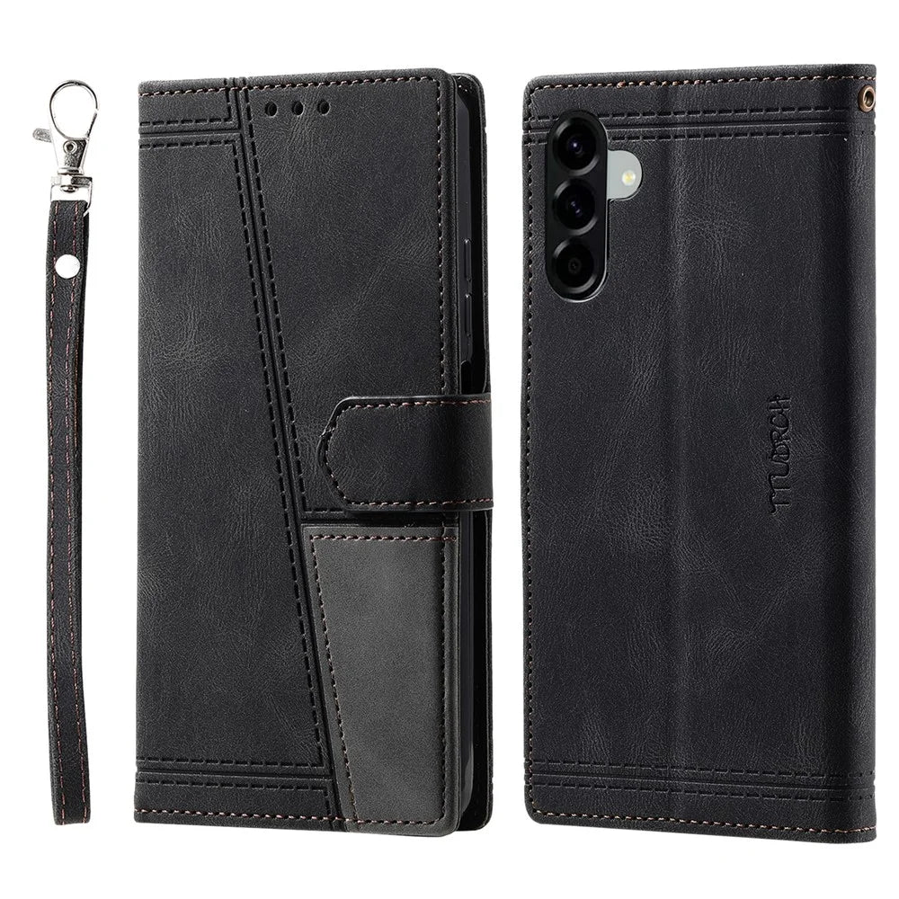 TTUDRCH Style 004 For Samsung Galaxy A37 5G Leather Case RFID Blocking Wallet Stand Phone Cover with Strap - Black - 1