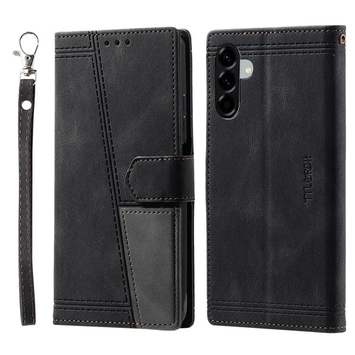 TTUDRCH Style 004 For Samsung Galaxy A37 5G Leather Case RFID Blocking Wallet Stand Phone Cover with Strap - Black - 1