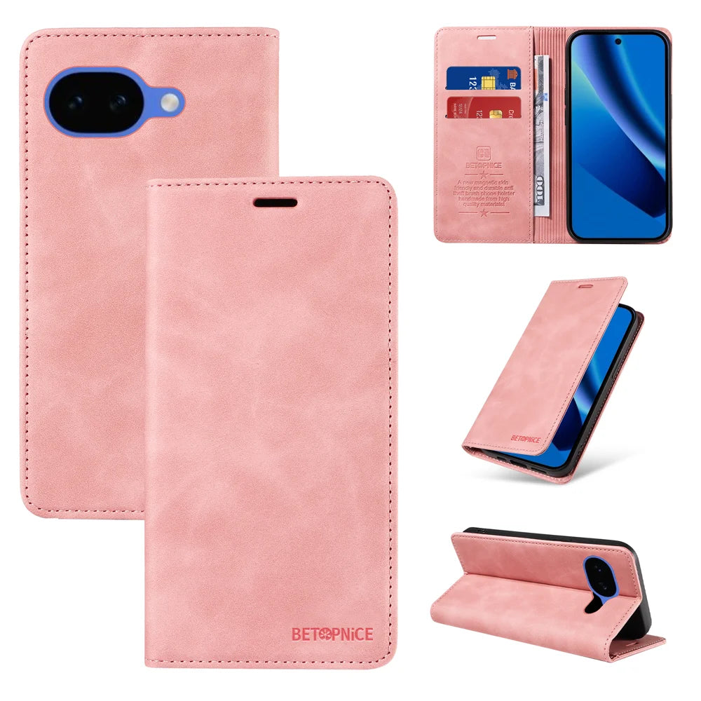 BETOPNICE For Google Pixel 10a Case  Magnetic Closure RFID Blocking Wallet Stand Leather Phone Cover - Pink - 3