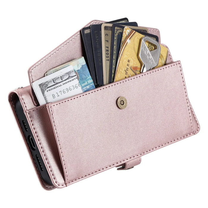 For Samsung Galaxy A57 5G Leather Case with Wrist Strap Wallet Stand Phone Cover - Rose Gold - 6
