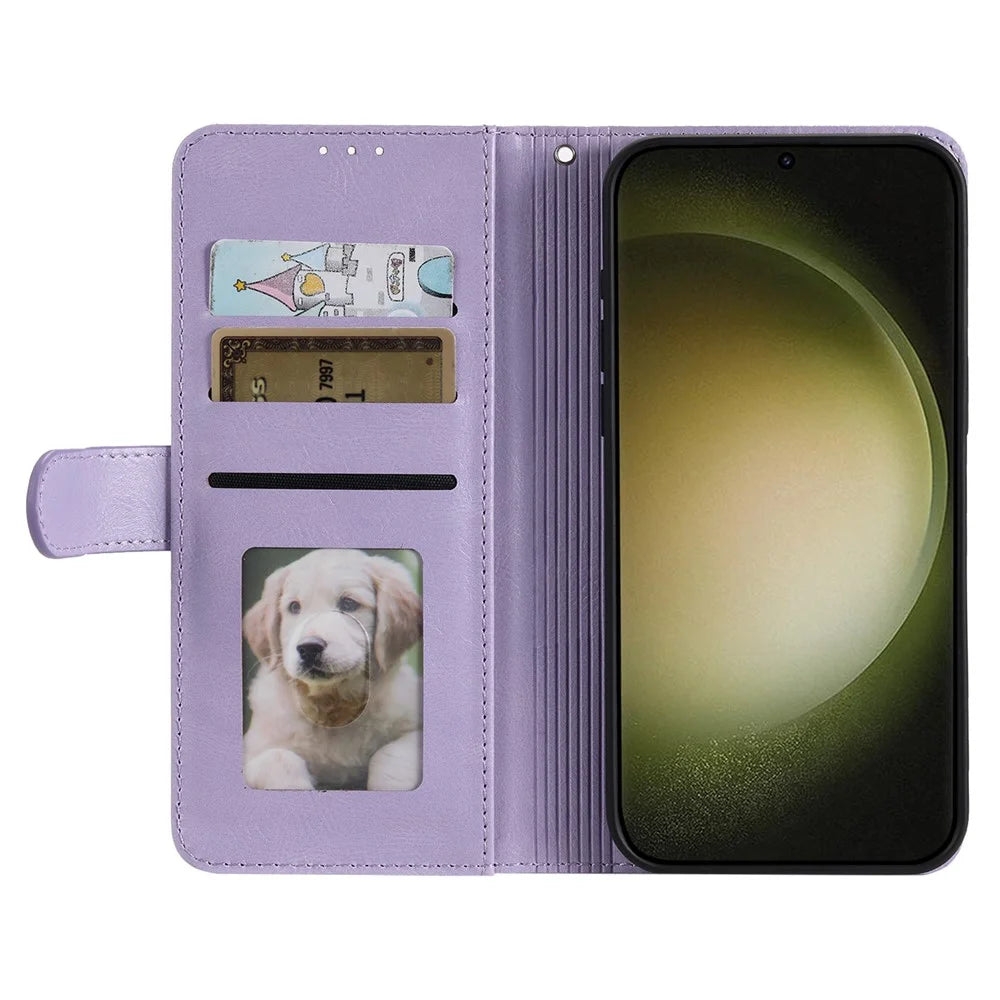 For Samsung Galaxy A57 5G Case 6 Card Slots PU Leather Anti-Fall Phone Cover with Wrist Strap - Purple - 2