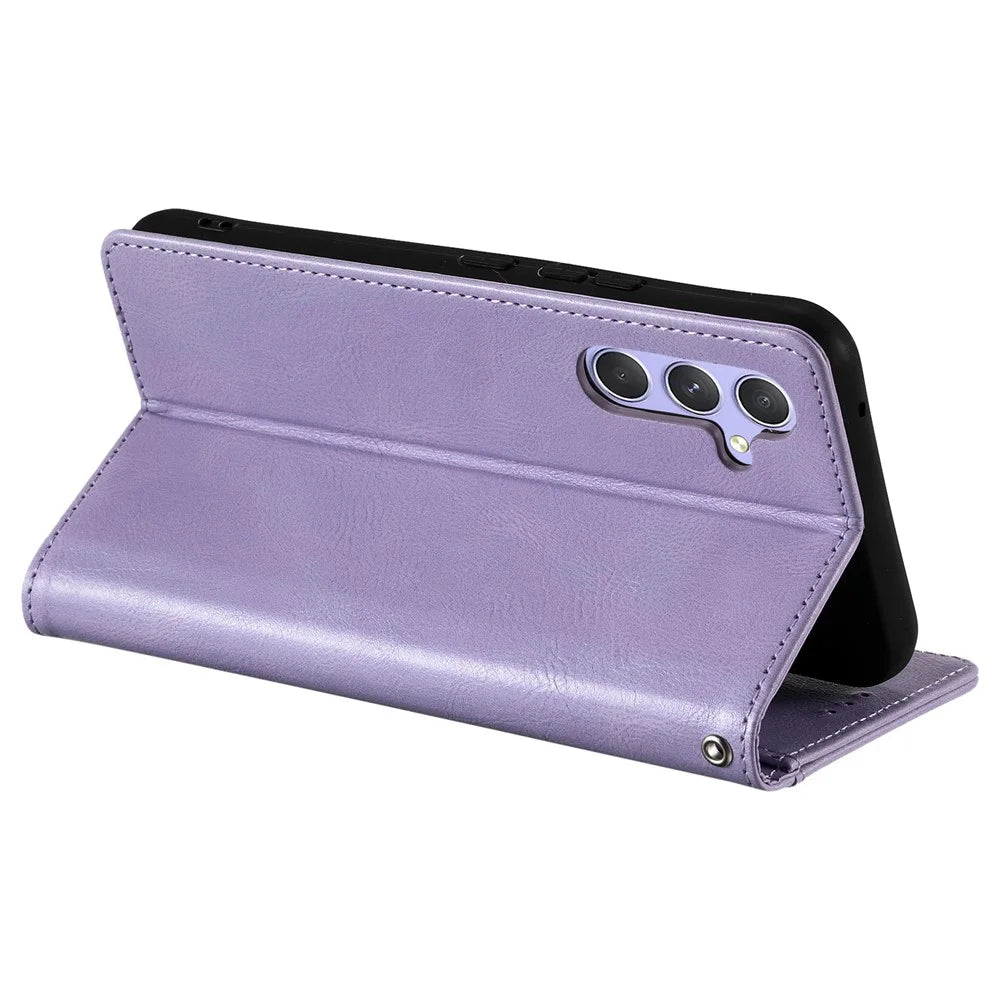 For Samsung Galaxy A57 5G Case 6 Card Slots PU Leather Anti-Fall Phone Cover with Wrist Strap - Purple - 4