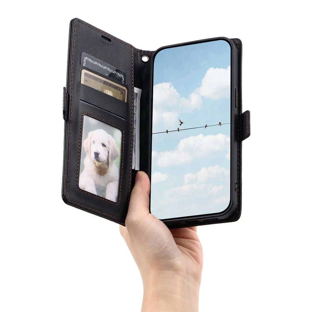 For Samsung Galaxy A57 5G Leather Case Rhombus Texture Wallet Stand Phone Cover with Wrist Strap - Black - 5