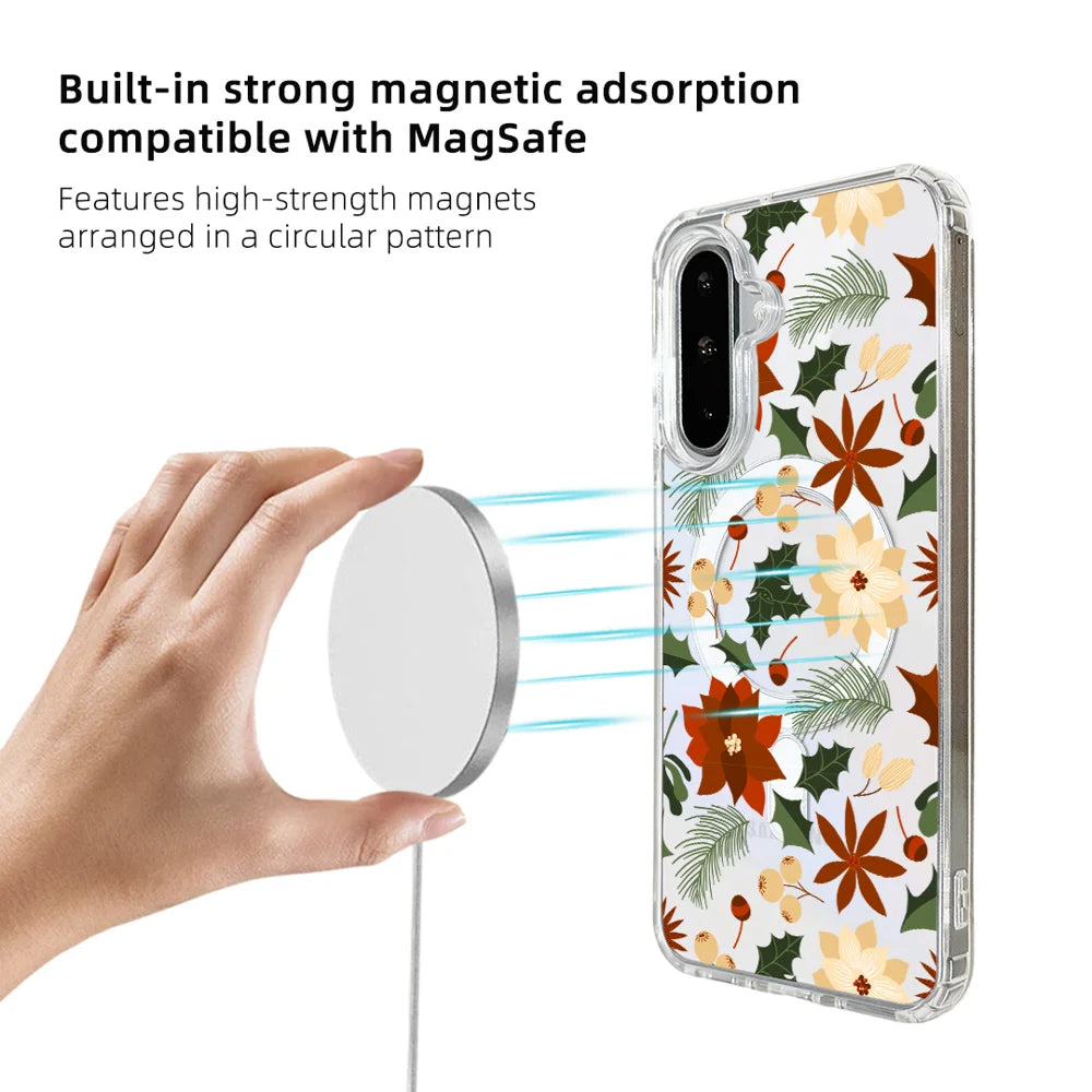 EYCASE For Samsung Galaxy A56 5G / Galaxy A36 5G Christmas Series Case Gift  Clear Edge Pattern Print TPU + Acrylic Cover Magnetic Case - Vintage Christmas Floral - 4