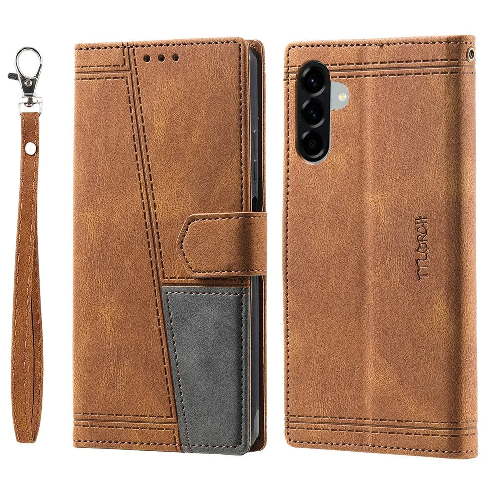 TTUDRCH Style 004 For Samsung Galaxy A57 5G Leather Case RFID Blocking Wallet Stand Phone Cover with Strap - Brown - 1