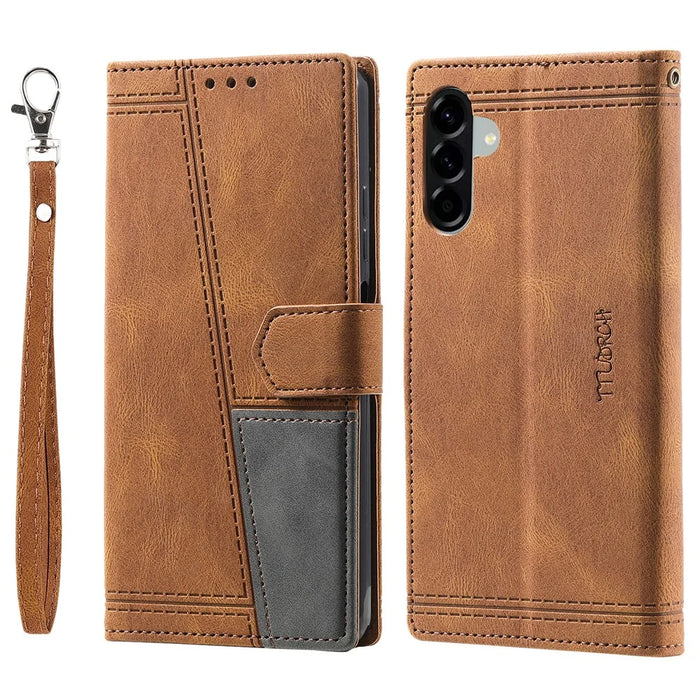 TTUDRCH Style 004 For Samsung Galaxy A57 5G Leather Case RFID Blocking Wallet Stand Phone Cover with Strap - Brown - 1