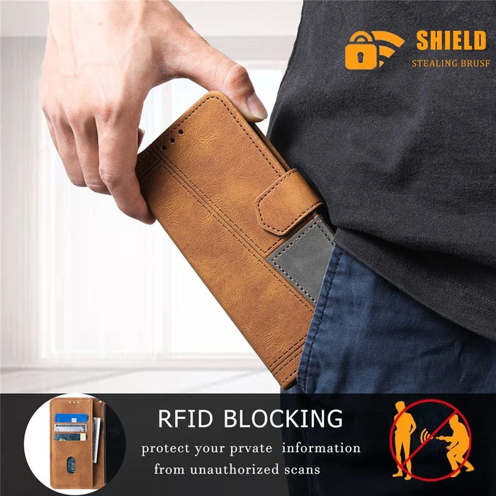 TTUDRCH Style 004 For Samsung Galaxy A57 5G Leather Case RFID Blocking Wallet Stand Phone Cover with Strap - Brown - 6
