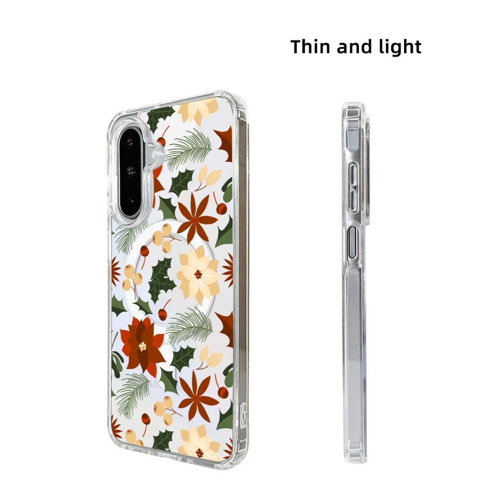 EYCASE For Samsung Galaxy A16 4G / Galaxy A16 5G Christmas Series Case Gift  Clear Edge Pattern Print TPU + Acrylic Cover Magnetic Case - Vintage Christmas Floral - 6