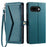 For Google Pixel 10a Leather Case with Wrist Strap Wallet Stand Phone Cover - Blackish Green - 1