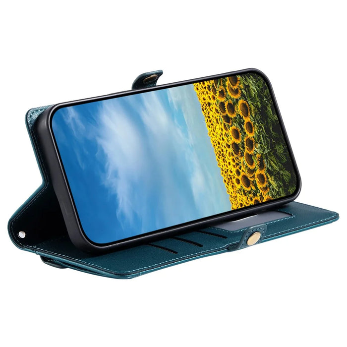 For Google Pixel 10a Leather Case with Wrist Strap Wallet Stand Phone Cover - Blackish Green - 3
