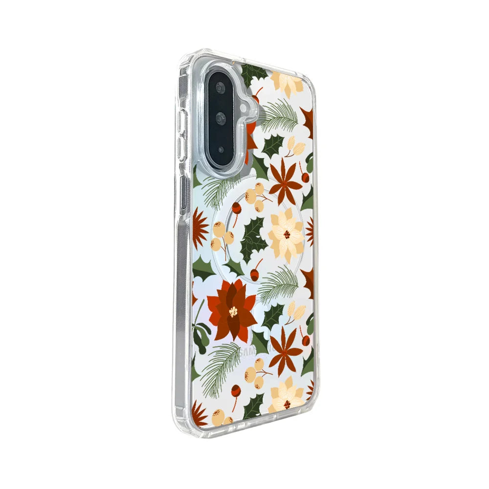 EYCASE For Samsung Galaxy S25 Christmas Series Case Gift  Clear Edge Pattern Print TPU + Acrylic Cover Magnetic Case - Vintage Christmas Floral - 2