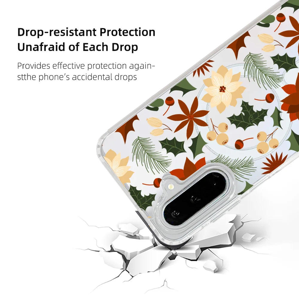 EYCASE For Samsung Galaxy S25 Christmas Series Case Gift  Clear Edge Pattern Print TPU + Acrylic Cover Magnetic Case - Vintage Christmas Floral - 3