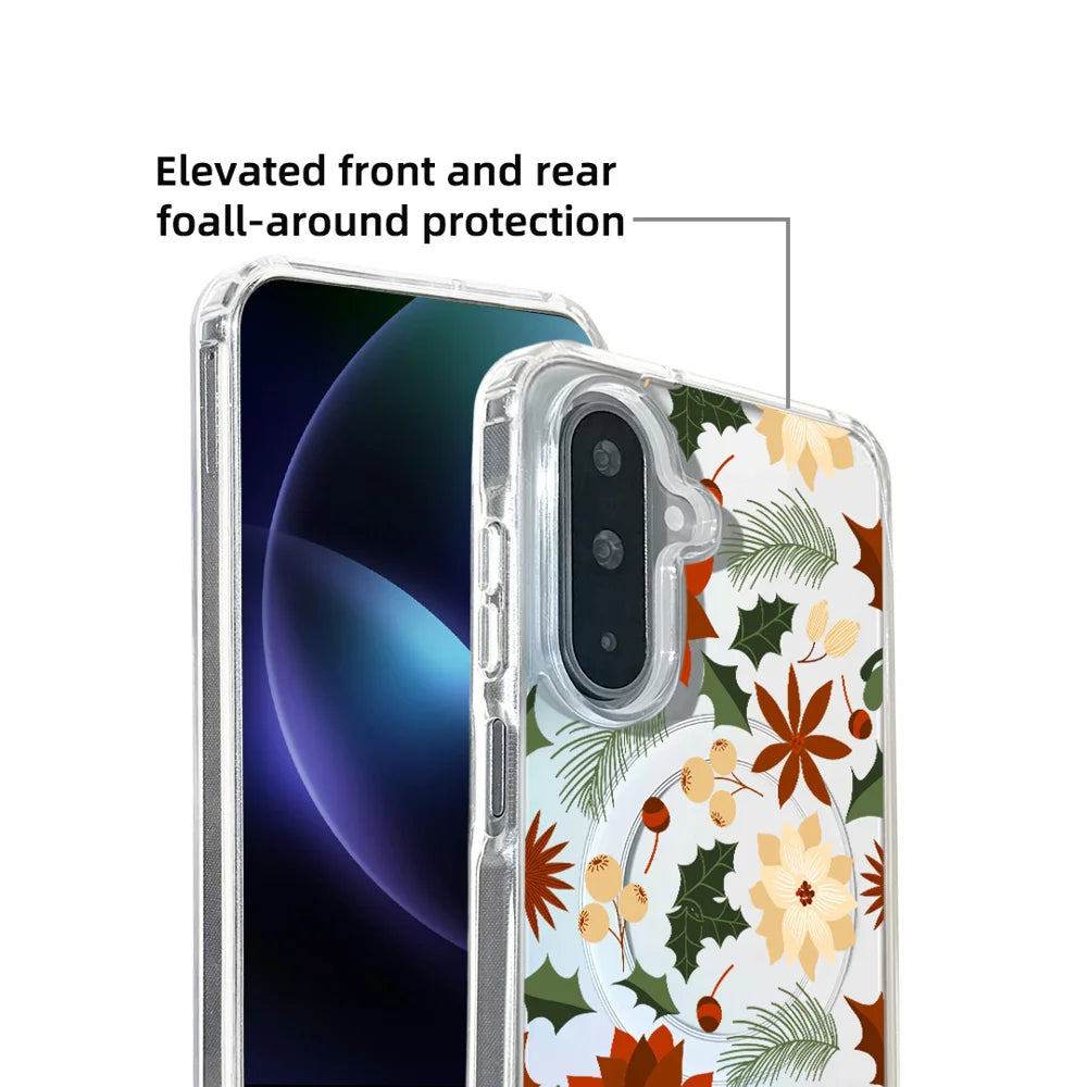 EYCASE For Samsung Galaxy S25 Christmas Series Case Gift  Clear Edge Pattern Print TPU + Acrylic Cover Magnetic Case - Vintage Christmas Floral - 5