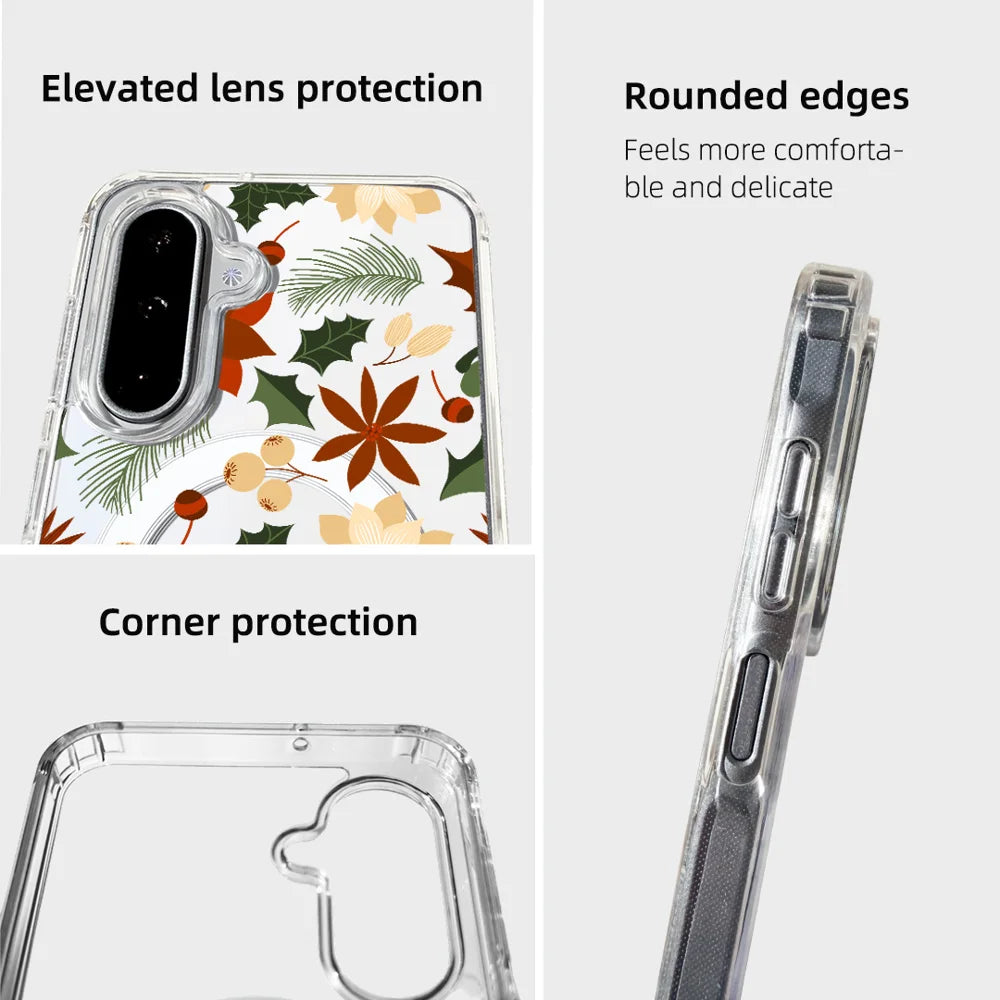 EYCASE For Samsung Galaxy S25 FE Christmas Series Magnetic Case Gift  Clear Edge Pattern Print TPU + Acrylic Cover - Vintage Christmas Floral - 7