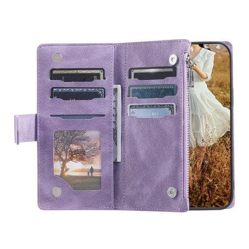 For Google Pixel 10a Wallet Case Rhombus Stitching Line PU Leather Phone Cover with Wrist Strap - Purple - 2