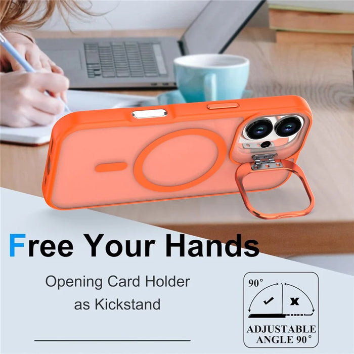 For iPhone 17 Case Foldable Kickstand Matte PC + TPU Phone Cover Compatible with MagSafe - Orange - 2