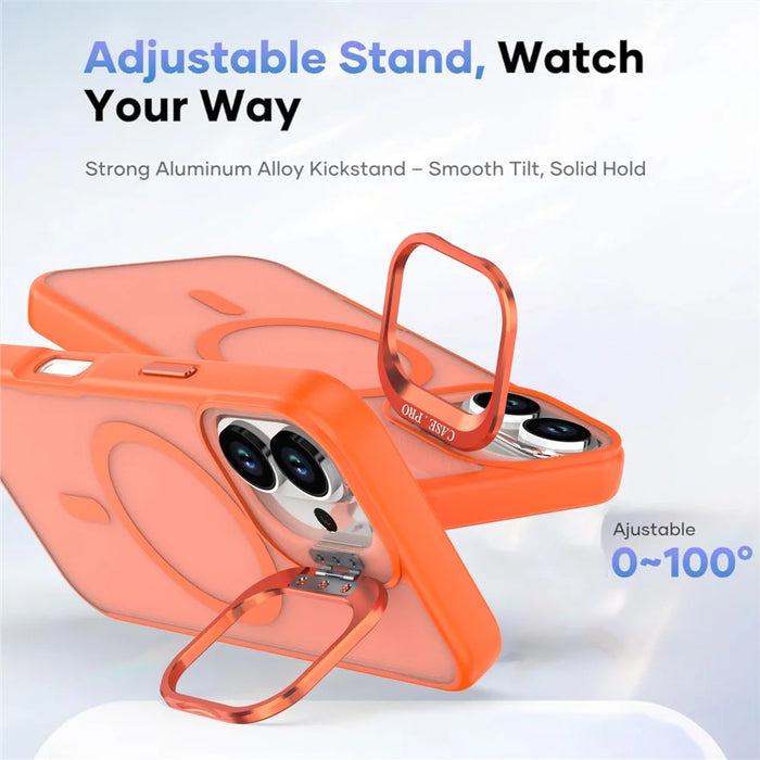 For iPhone 17 Case Foldable Kickstand Matte PC + TPU Phone Cover Compatible with MagSafe - Orange - 3