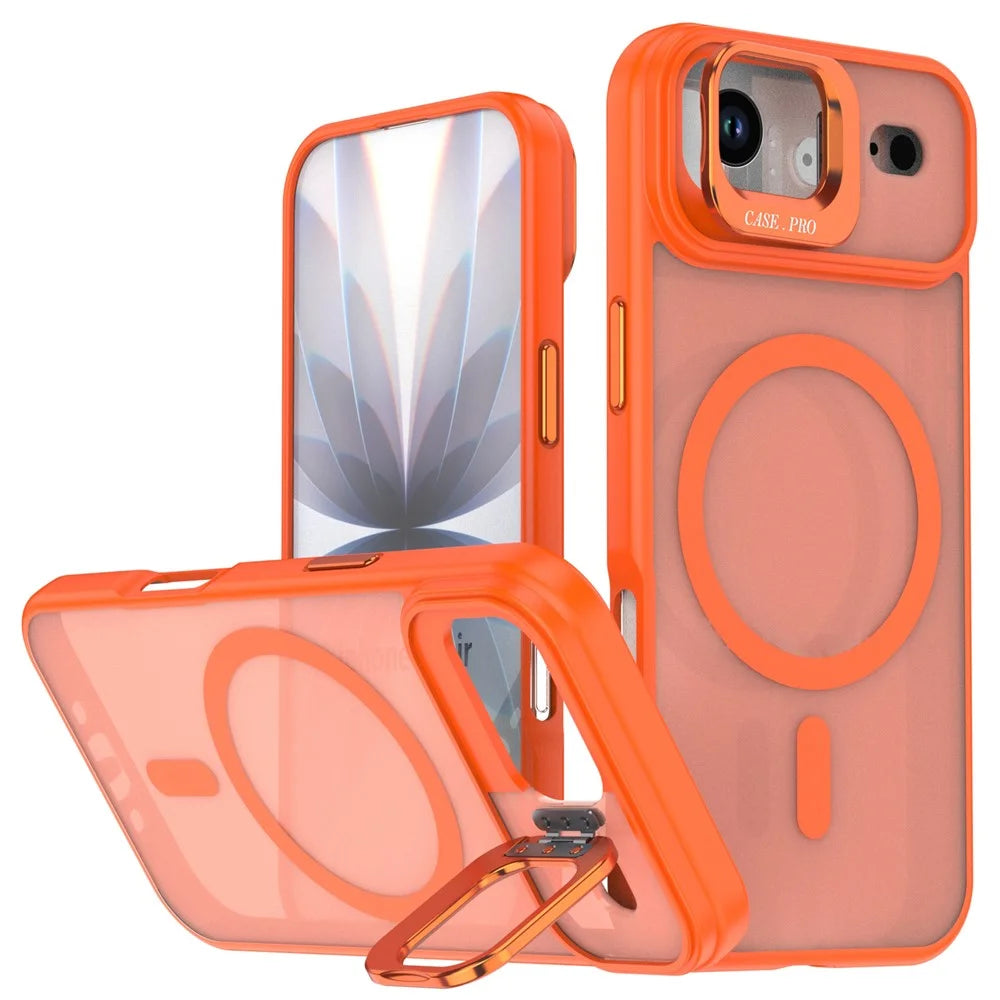 For iPhone Air Case Foldable Kickstand Matte PC + TPU Phone Cover Compatible with MagSafe - Orange - 1