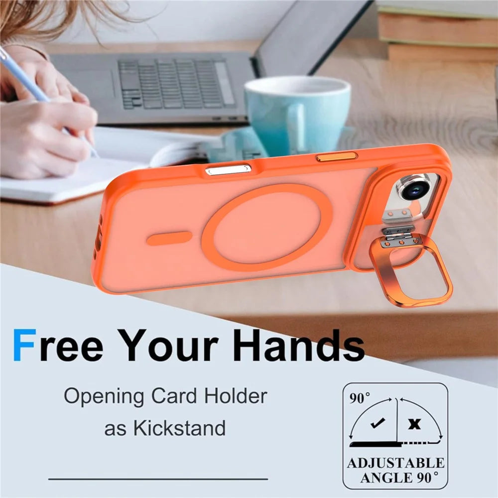 For iPhone Air Case Foldable Kickstand Matte PC + TPU Phone Cover Compatible with MagSafe - Orange - 2