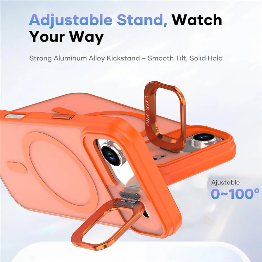 For iPhone Air Case Foldable Kickstand Matte PC + TPU Phone Cover Compatible with MagSafe - Orange - 3
