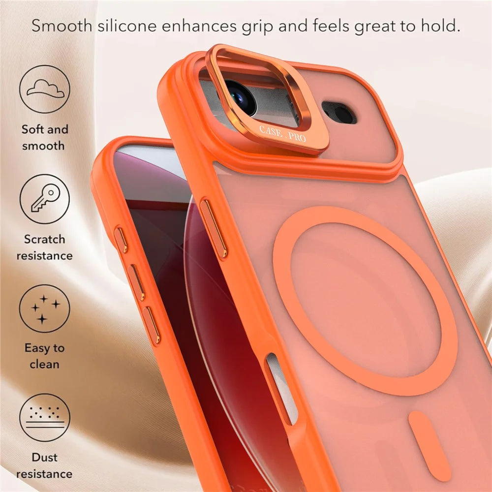 For iPhone Air Case Foldable Kickstand Matte PC + TPU Phone Cover Compatible with MagSafe - Orange - 4