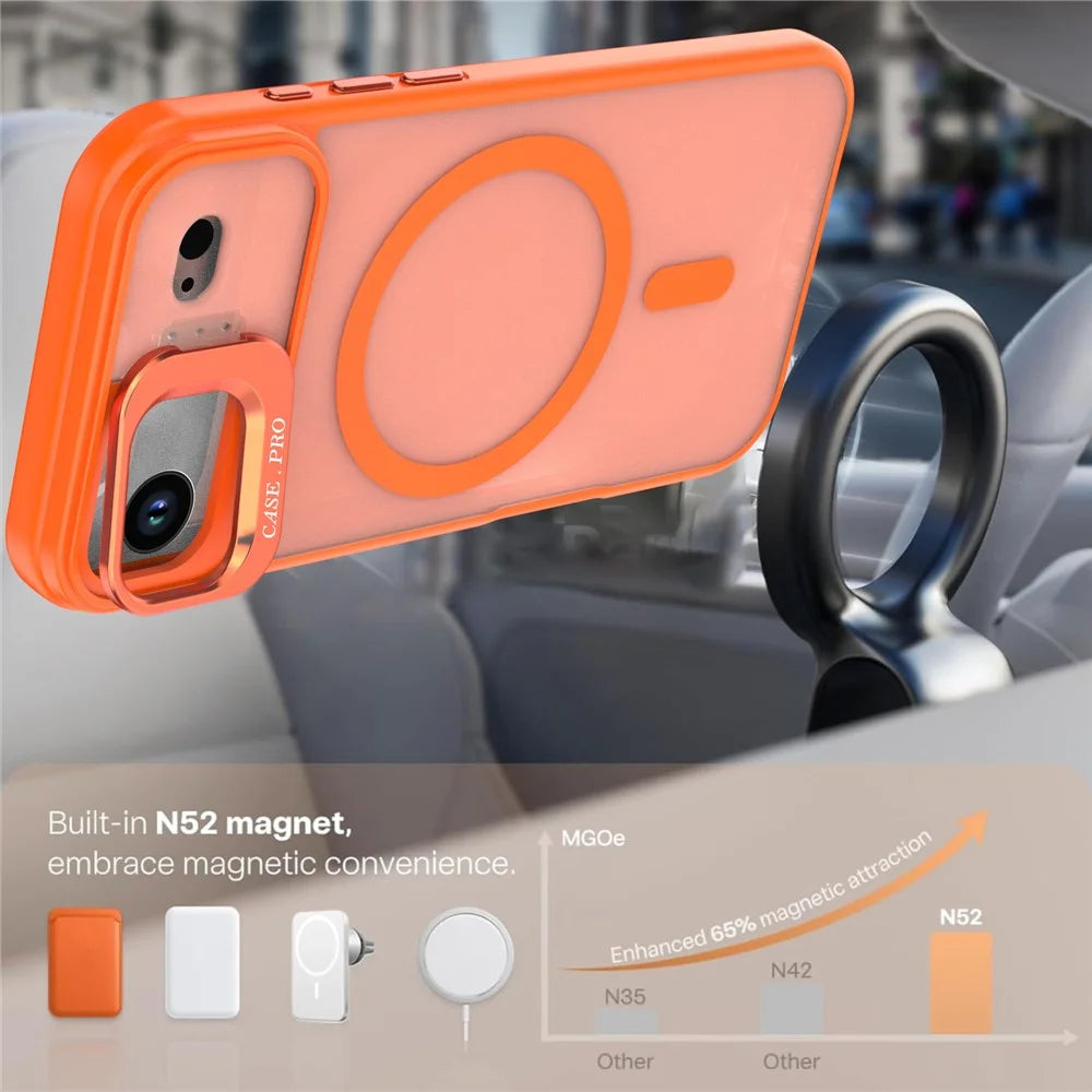 For iPhone Air Case Foldable Kickstand Matte PC + TPU Phone Cover Compatible with MagSafe - Orange - 5