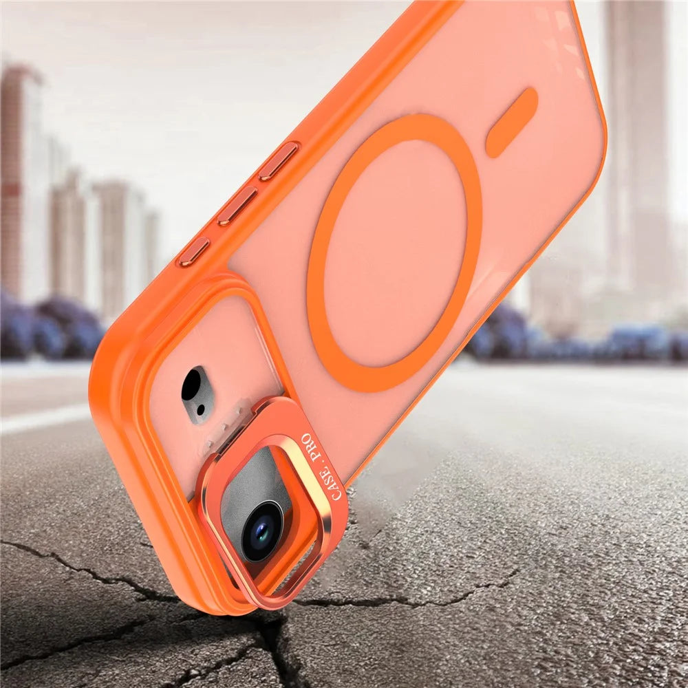 For iPhone Air Case Foldable Kickstand Matte PC + TPU Phone Cover Compatible with MagSafe - Orange - 6