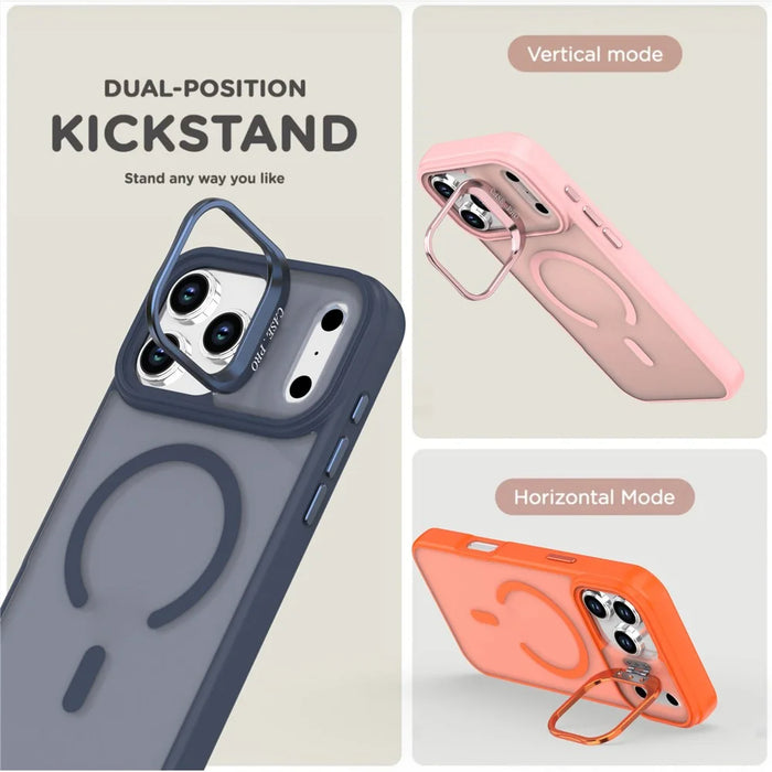 For iPhone 17 Pro Max Case Foldable Kickstand Matte PC + TPU Phone Cover Compatible with MagSafe - Orange - 6