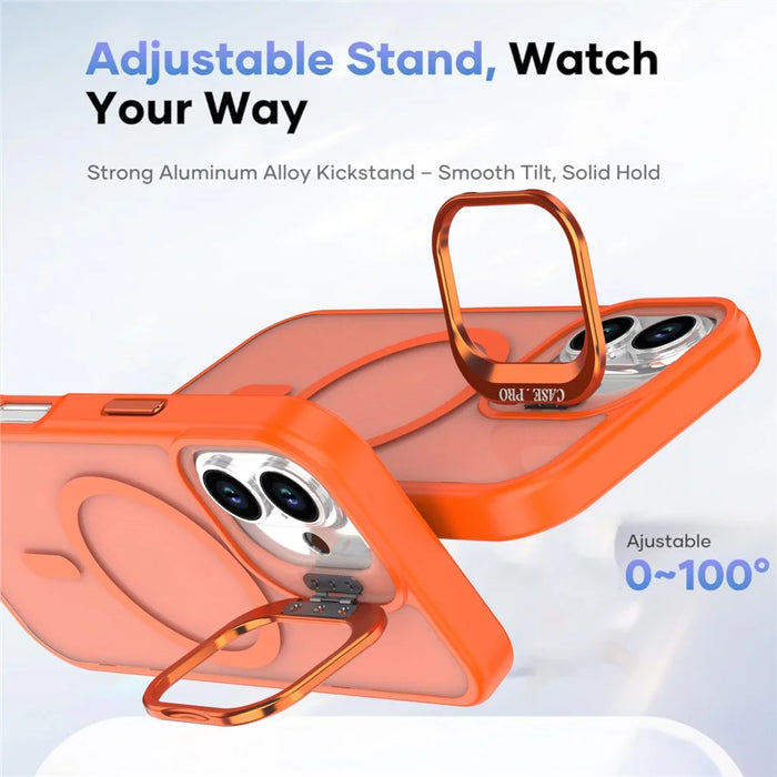 For iPhone 16 Case Foldable Kickstand Matte PC + TPU Phone Cover Compatible with MagSafe - Orange - 3