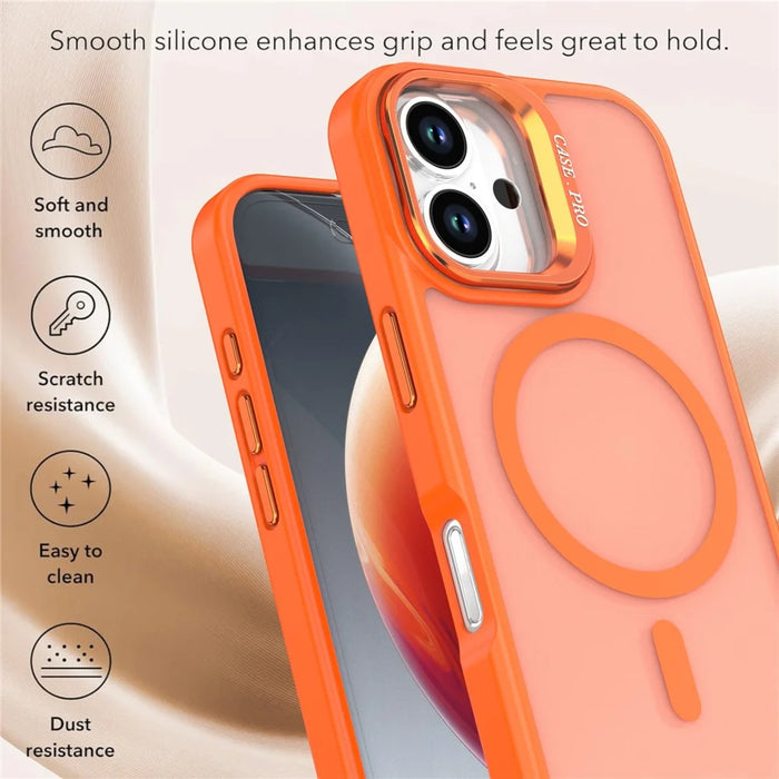 For iPhone 16 Case Foldable Kickstand Matte PC + TPU Phone Cover Compatible with MagSafe - Orange - 4