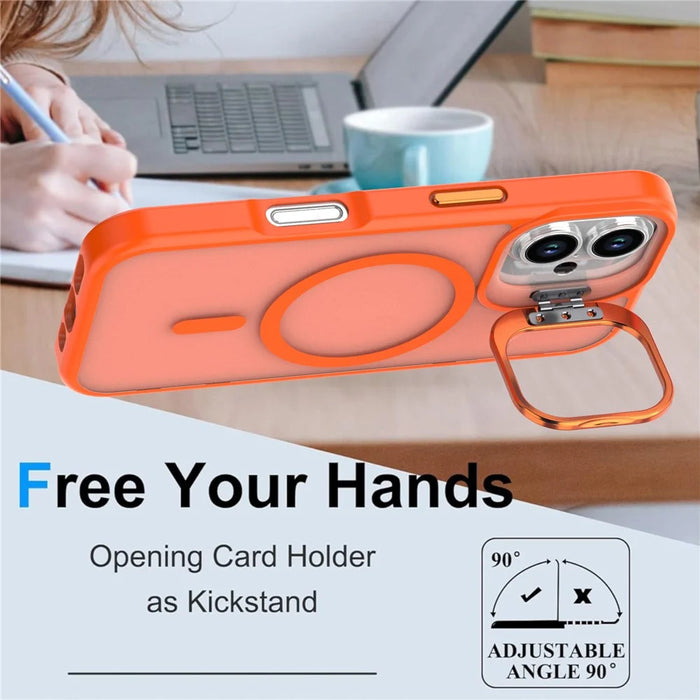 For iPhone 16 Plus Case Foldable Kickstand Matte PC + TPU Phone Cover Compatible with MagSafe - Orange - 2