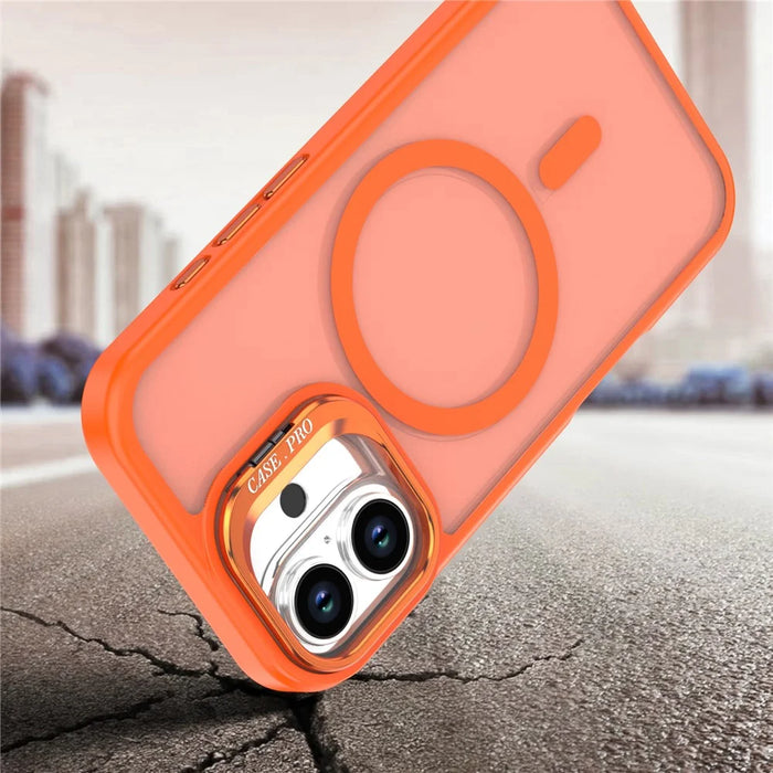 For iPhone 16 Plus Case Foldable Kickstand Matte PC + TPU Phone Cover Compatible with MagSafe - Orange - 6