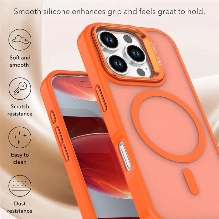 For iPhone 16 Pro Case Foldable Kickstand Matte PC + TPU Phone Cover Compatible with MagSafe - Orange - 4