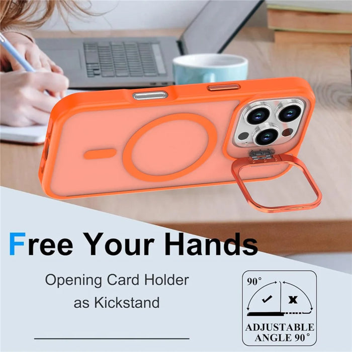 For iPhone 16 Pro Max Case Foldable Kickstand Matte PC + TPU Phone Cover Compatible with MagSafe - Orange - 2