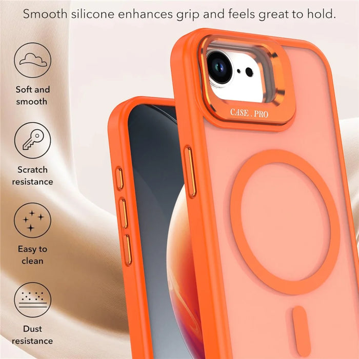 For iPhone 17e / 16e Case Foldable Kickstand Matte PC + TPU Phone Cover Compatible with MagSafe - Orange - 4