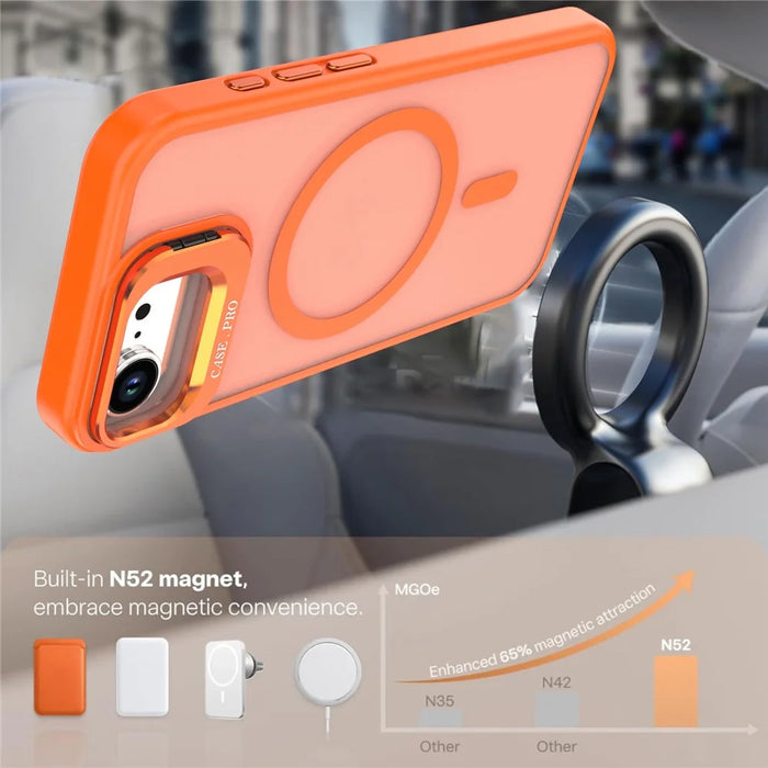 For iPhone 17e / 16e Case Foldable Kickstand Matte PC + TPU Phone Cover Compatible with MagSafe - Orange - 5