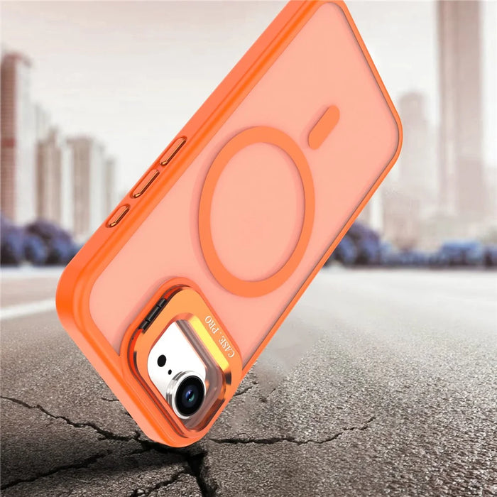 For iPhone 17e / 16e Case Foldable Kickstand Matte PC + TPU Phone Cover Compatible with MagSafe - Orange - 6